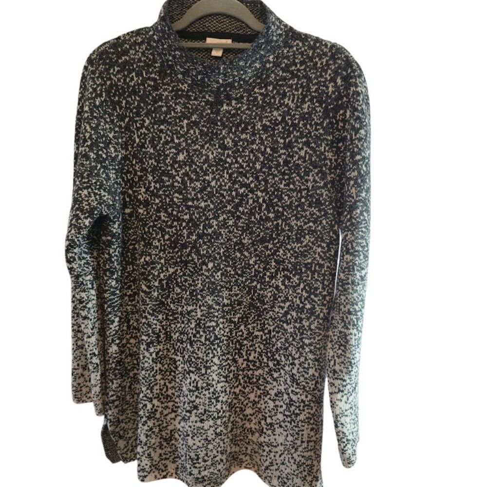 J.JILL PUREJILL MOCK NECK TUNIC SWEATER OMBRE DARK GRAY WHITE SIZE MEDIUM